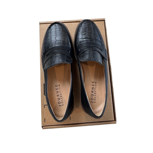 Journee Collection Kenly Shoes Womens Size 8.5 Black Loafers Croc Embossed Sole - Picture 7 of 12